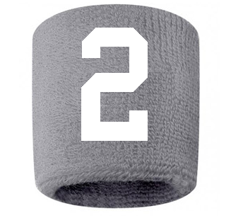 Number 2 Custom Gray w/ White #'s Sweatband Wristband Embroidered Stitched