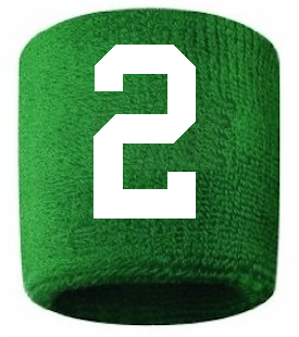 Number 2 Custom Green w/ White #'s Sweatband Wristband Embroidered Stitched