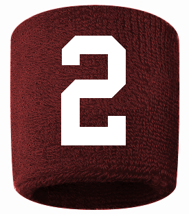 Number 2 Custom Maroon w/ White #'s Sweatband Wristband Embroidered Stitched