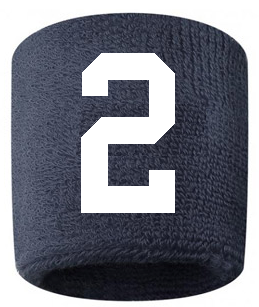 Number 2 Custom Navy Blue w/ White #'s Sweatband Wristband Embroidered Stitched