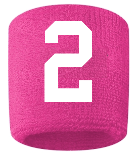 Number 2 Custom Hot Pink w/ White #'s Sweatband Wristband Embroidered Stitched