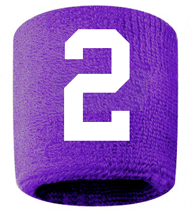 Number 2 Custom Purple w/ White #'s Sweatband Wristband Embroidered Stitched