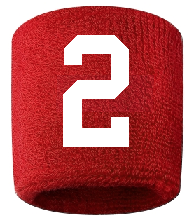 Number 2 Custom Red w/ White #'s Sweatband Wristband Embroidered Stitched