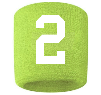 Number 2 Custom Volt Neon Lime Green w/ White #'s Sweatband Wristband Embroidered Stitched