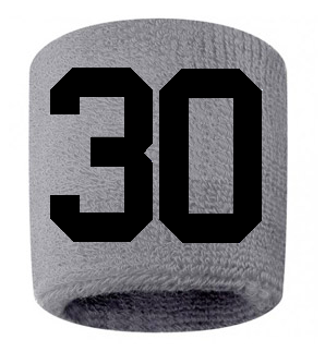 Number 30 Custom Gray w/ Black #'s Sweatband Wristband Embroidered Stitched