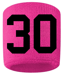 Number 30 Custom Hot Pink w/ Black #'s Sweatband Wristband Embroidered Stitched