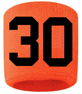 Number 30 Custom Orange w/ Black #'s Sweatband Wristband Embroidered Stitched