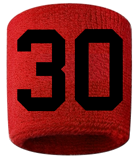 Number 30 Custom Red w/ Black #'s Sweatband Wristband Embroidered Stitched