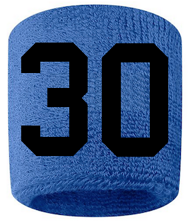 Number 30 Custom Royal Blue w/ Black #'s Sweatband Wristband Embroidered Stitched