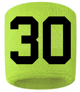Number 30 Custom Volt Neon Lime Green w/ Black #'s Sweatband Wristband Embroidered Stitched