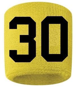 Number 30 Custom Yellow w/ Black #'s Sweatband Wristband Embroidered Stitched
