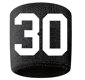 Number 30 Custom Black w/ White #'s Sweatband Wristband Embroidered Stitched