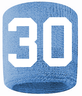 Number 30 Custom Light Blue w/ White #'s Sweatband Wristband Embroidered Stitched