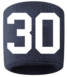 Number 30 Custom Navy Blue w/ White #'s Sweatband Wristband Embroidered Stitched