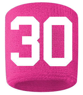 Number 30 Custom Hot Pink w/ White #'s Sweatband Wristband Embroidered Stitched
