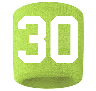 Number 30 Custom Volt Neon Lime Green w/ White #'s Sweatband Wristband Embroidered Stitched