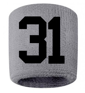 Number 31 Custom Gray w/ Black #'s Sweatband Wristband Embroidered Stitched