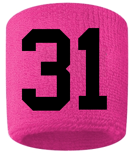 Number 31 Custom Hot Pink w/ Black #'s Sweatband Wristband Embroidered Stitched