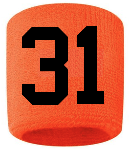 Number 31 Custom Orange w/ Black #'s Sweatband Wristband Embroidered Stitched