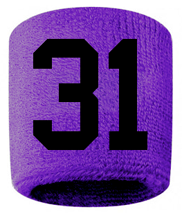 Number 31 Custom Purple w/ Black #'s Sweatband Wristband Embroidered Stitched