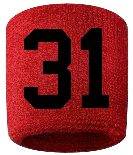 Number 31 Custom Red w/ Black #'s Sweatband Wristband Embroidered Stitched