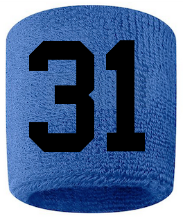 Number 31 Custom Royal Blue w/ Black #'s Sweatband Wristband Embroidered Stitched