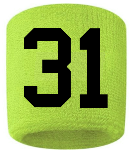Number 31 Custom Volt Neon Lime Green w/ Black #'s Sweatband Wristband Embroidered Stitched