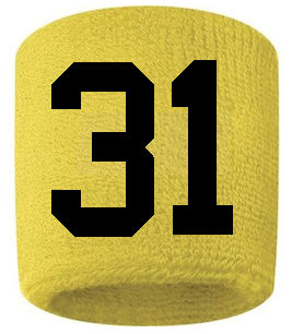 Number 31 Custom Yellow w/ Black #'s Sweatband Wristband Embroidered Stitched