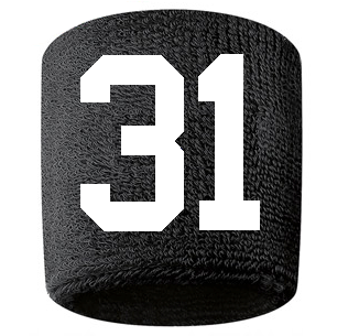Number 31 Custom Black w/ White #'s Sweatband Wristband Embroidered Stitched