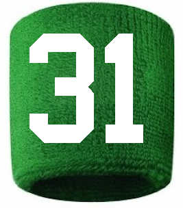 Number 31 Custom Green w/ White #'s Sweatband Wristband Embroidered Stitched