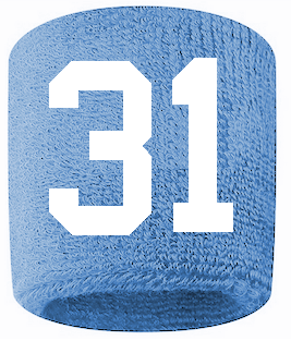 Number 31 Custom Light Blue w/ White #'s Sweatband Wristband Embroidered Stitched - SportsJewelryProShop