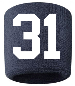 Number 31 Custom Navy Blue w/ White #'s Sweatband Wristband Embroidered Stitched