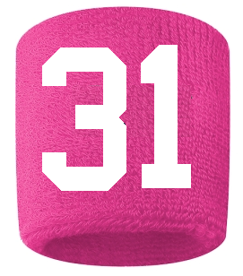 Number 31 Custom Hot Pink w/ White #'s Sweatband Wristband Embroidered Stitched
