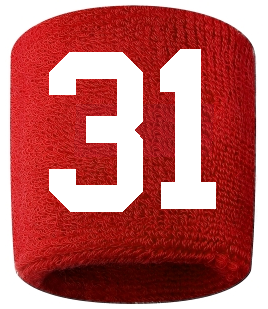 Number 31 Custom Red w/ White #'s Sweatband Wristband Embroidered Stitched