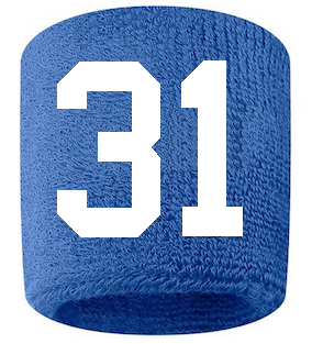 Number 31 Custom Royal Blue w/ White #'s Sweatband Wristband Embroidered Stitched