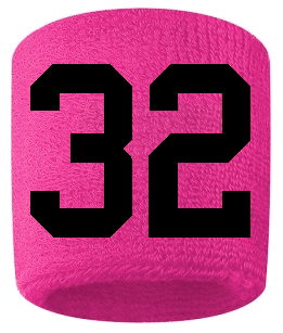 Number 32 Custom Hot Pink w/ Black #'s Sweatband Wristband Embroidered Stitched