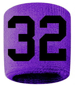 Number 32 Custom Purple w/ Black #'s Sweatband Wristband Embroidered Stitched