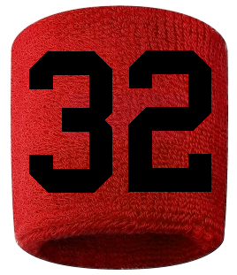 Number 32 Custom Red w/ Black #'s Sweatband Wristband Embroidered Stitched