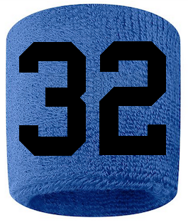 Number 32 Custom Royal Blue w/ Black #'s Sweatband Wristband Embroidered Stitched