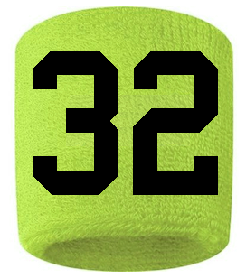 Number 32 Custom Volt Neon Lime Green w/ Black #'s Sweatband Wristband Embroidered Stitched
