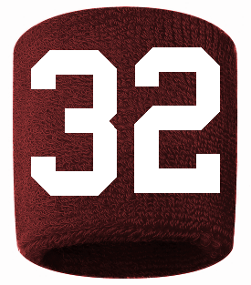 Number 32 Custom Maroon w/ White #'s Sweatband Wristband Embroidered Stitched