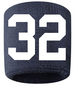 Number 32 Custom Navy Blue w/ White #'s Sweatband Wristband Embroidered Stitched