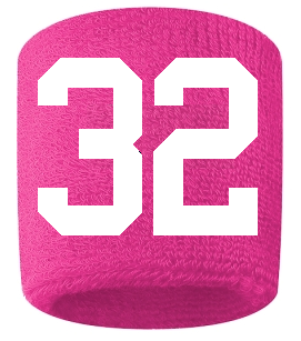 Number 32 Custom Hot Pink w/ White #'s Sweatband Wristband Embroidered Stitched