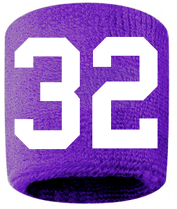 Number 32 Custom Purple w/ White #'s Sweatband Wristband Embroidered Stitched