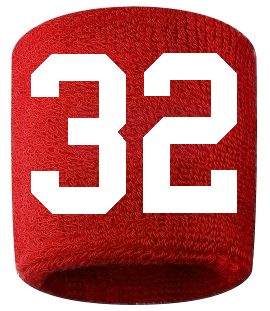 Number 32 Custom Red w/ White #'s Sweatband Wristband Embroidered Stitched