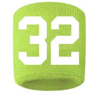 Number 32 Custom Volt Neon Lime Green w/ White #'s Sweatband Wristband Embroidered Stitched