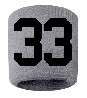 Number 33 Custom Gray w/ Black #'s Sweatband Wristband Embroidered Stitched