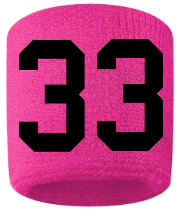 Number 33 Custom Hot Pink w/ Black #'s Sweatband Wristband Embroidered Stitched