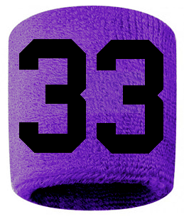 Number 33 Custom Purple w/ Black #'s Sweatband Wristband Embroidered Stitched