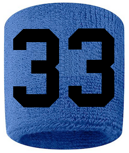 Number 33 Custom Royal Blue w/ Black #'s Sweatband Wristband Embroidered Stitched